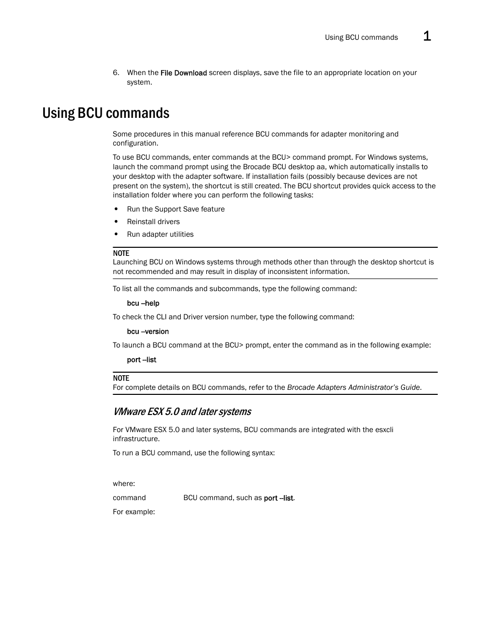 Using bcu commands, Vmware esx 5.0 and later systems | Dell Brocade Adapters User Manual | Page 81 / 272