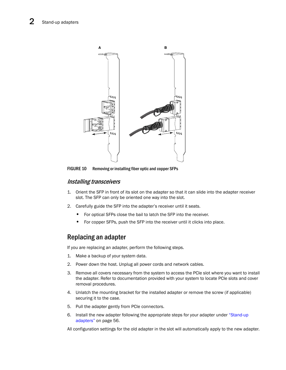 Replacing an adapter, Ration in, Figure 10 | Installing transceivers | Dell Brocade Adapters User Manual | Page 88 / 272