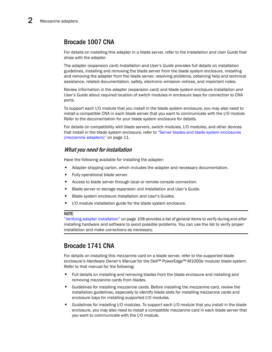 Brocade 1007 cna, Brocade 1741 cna, What you need for installation | Dell Brocade Adapters User Manual | Page 90 / 272