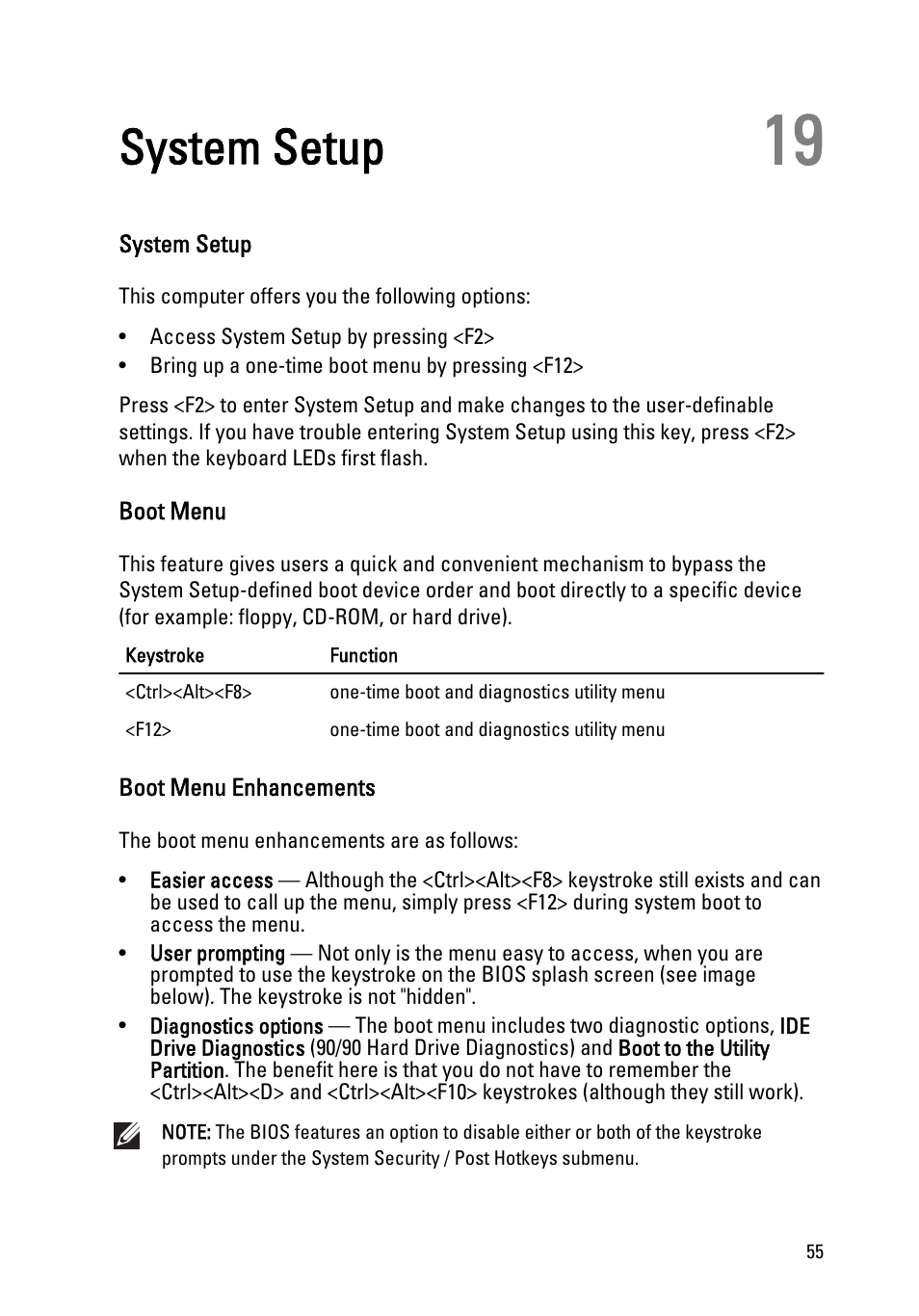 System setup, Boot menu, Boot menu enhancements | 19 system setup | Dell OptiPlex 390 (Mid 2011) User Manual | Page 55 / 90