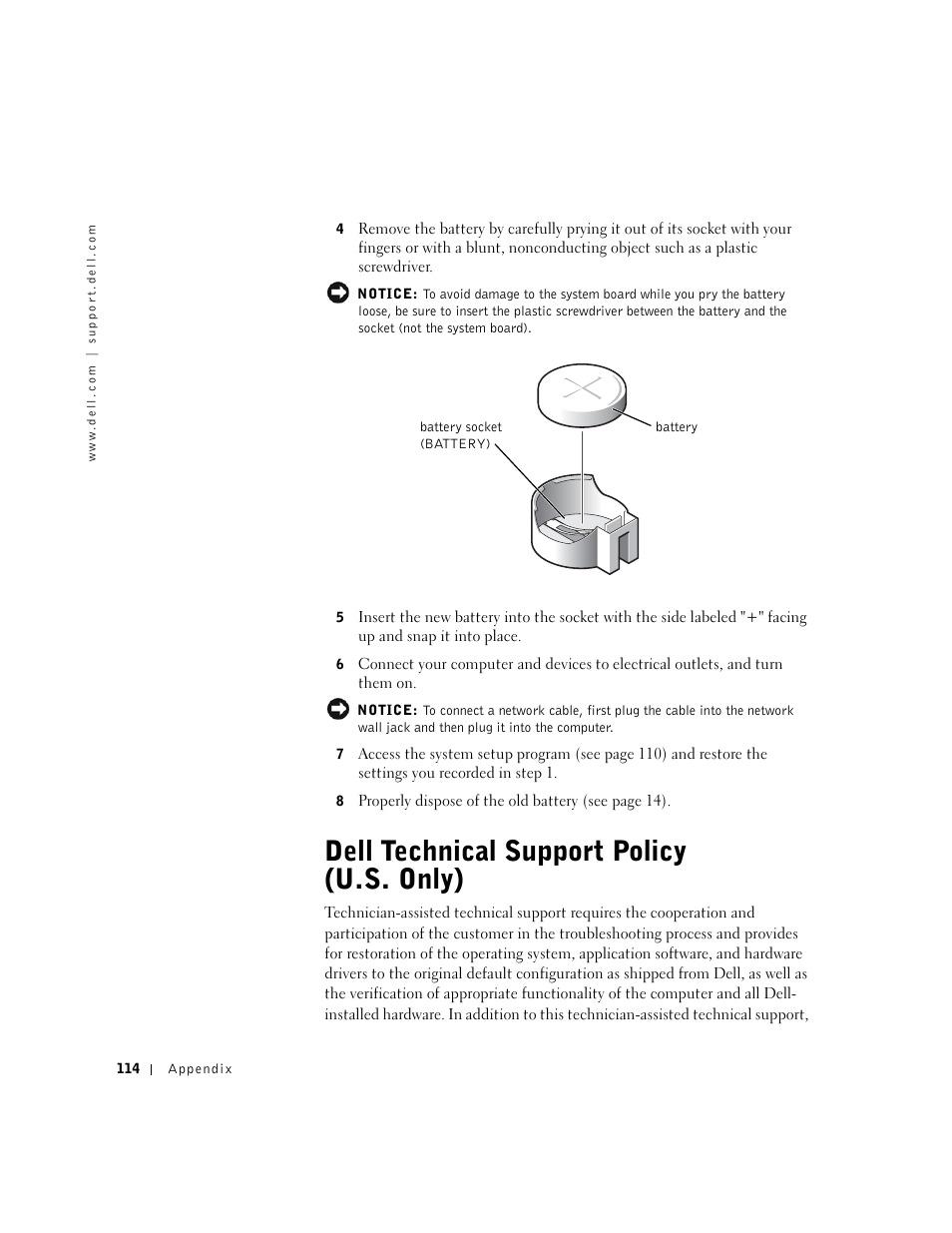 Dell technical support policy (u.s. only) | Dell Dimension 4550 User Manual | Page 114 / 152