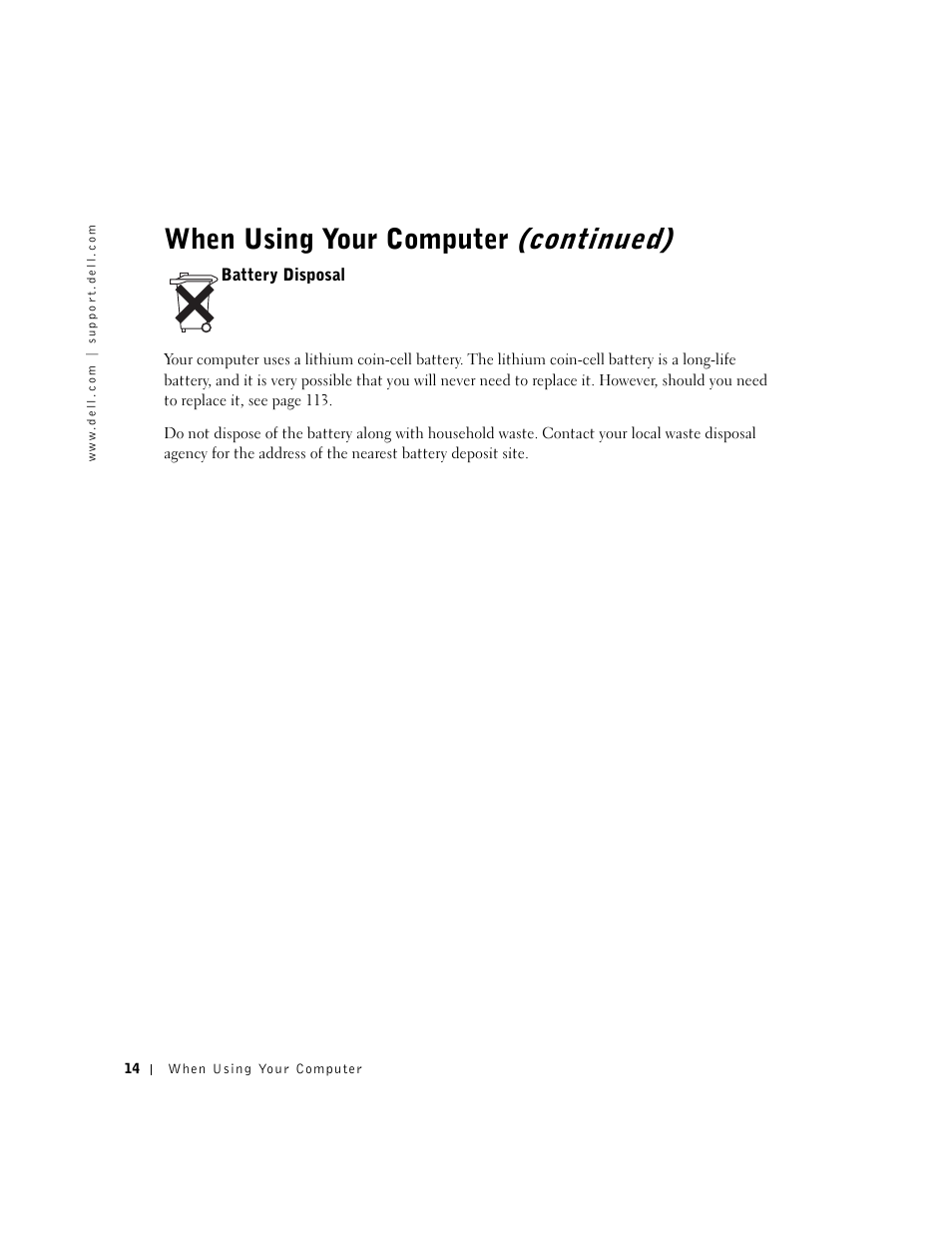 Continued), When using your computer | Dell Dimension 4550 User Manual | Page 14 / 152