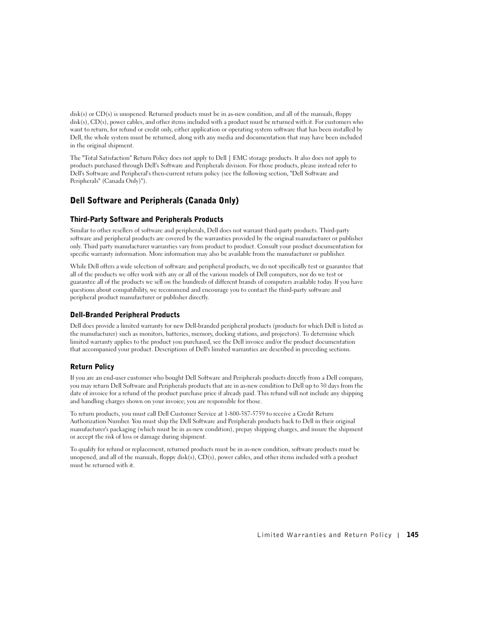 Dell software and peripherals (canada only) | Dell Dimension 4550 User Manual | Page 145 / 152