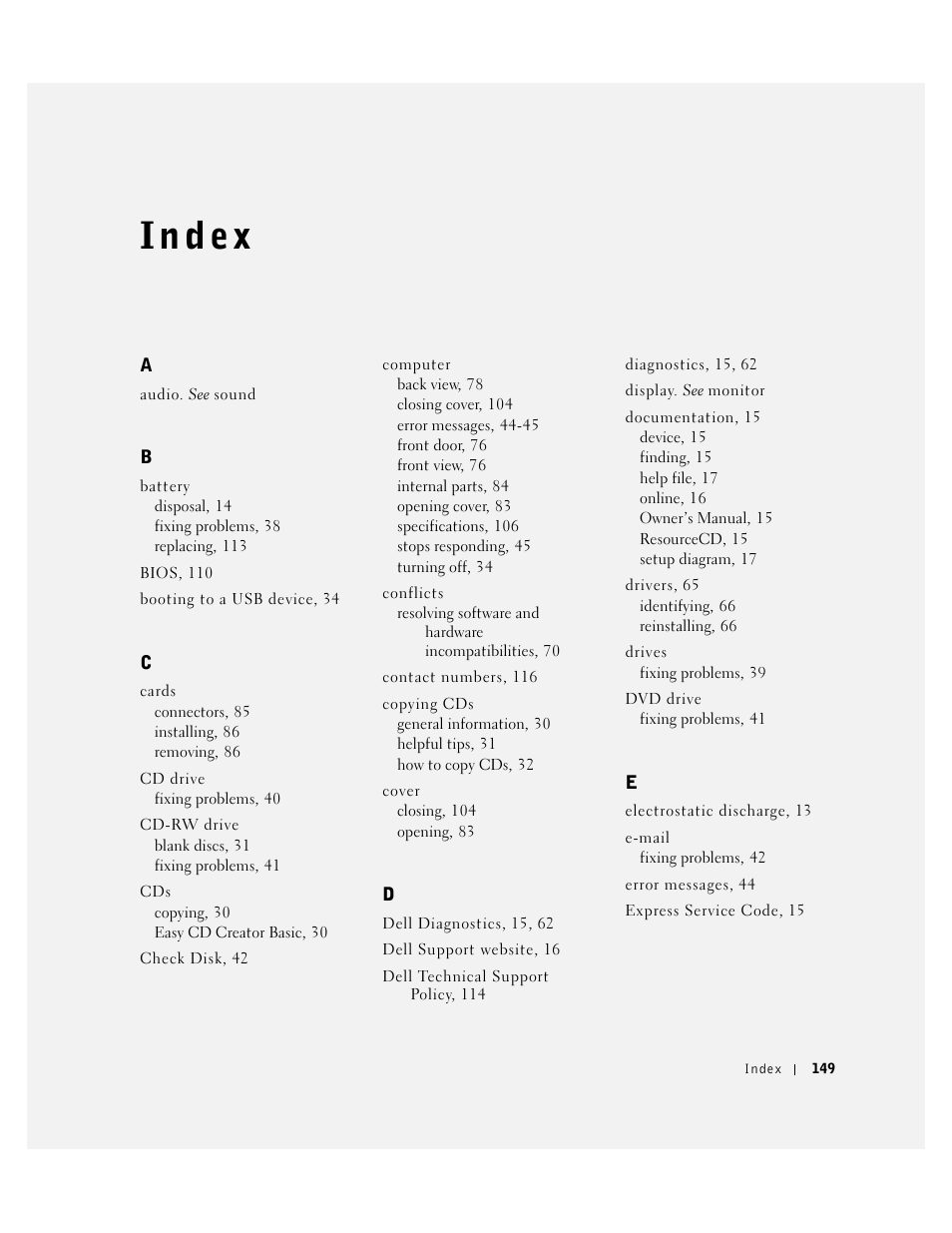 I n d ex | Dell Dimension 4550 User Manual | Page 149 / 152