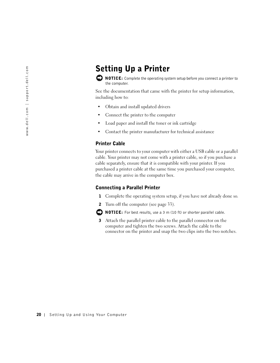 Setting up a printer | Dell Dimension 4550 User Manual | Page 20 / 152