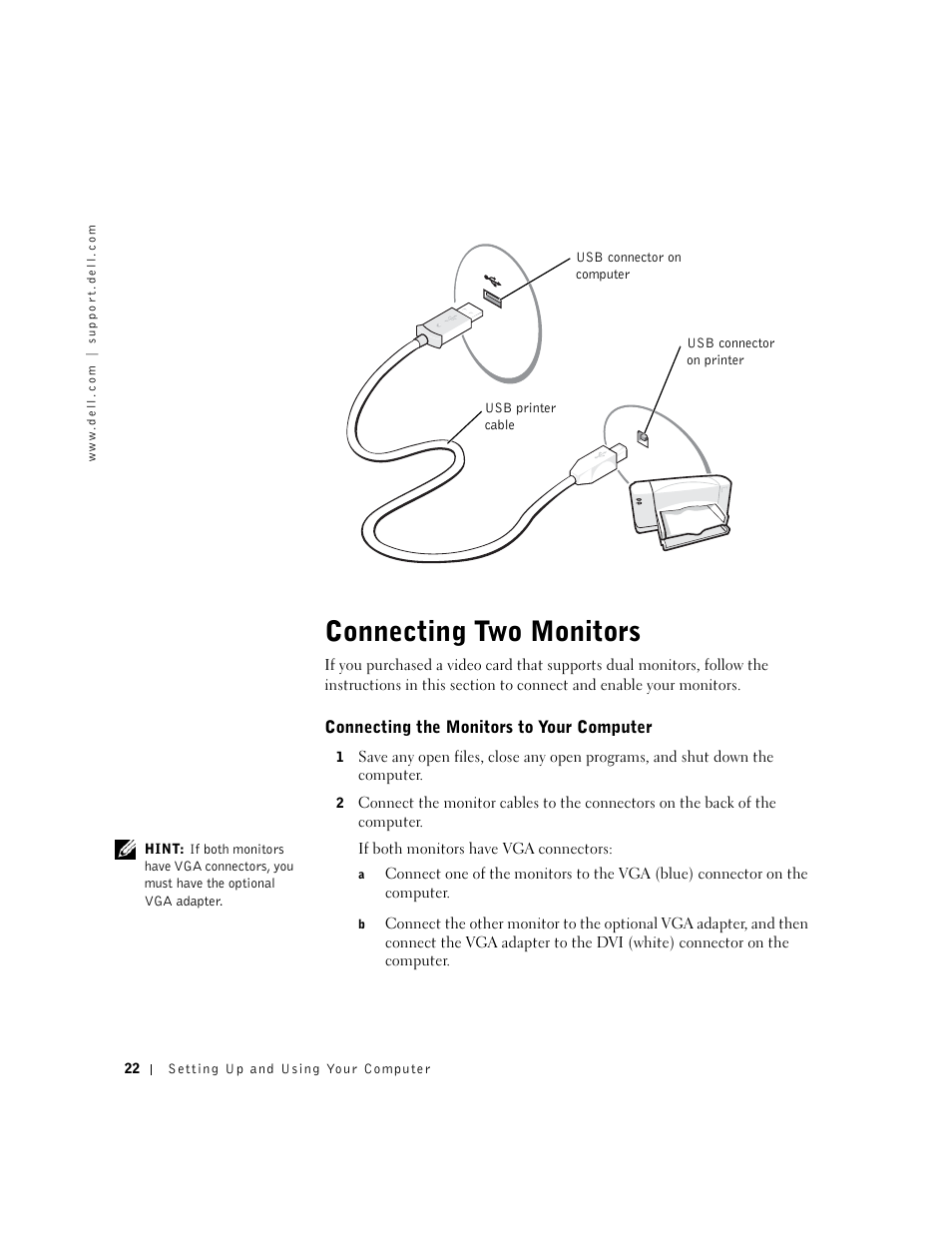 Connecting two monitors | Dell Dimension 4550 User Manual | Page 22 / 152