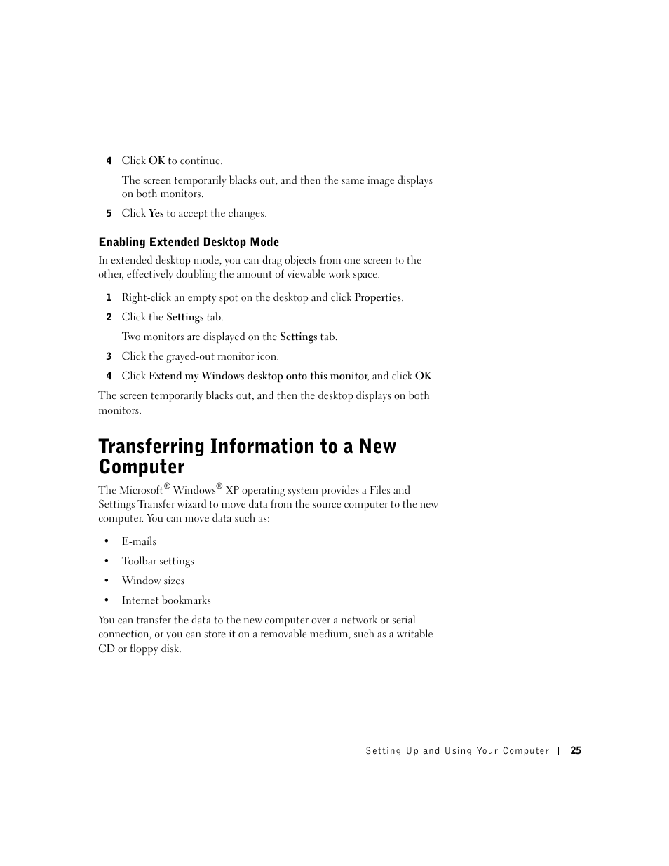 Transferring information to a new computer | Dell Dimension 4550 User Manual | Page 25 / 152