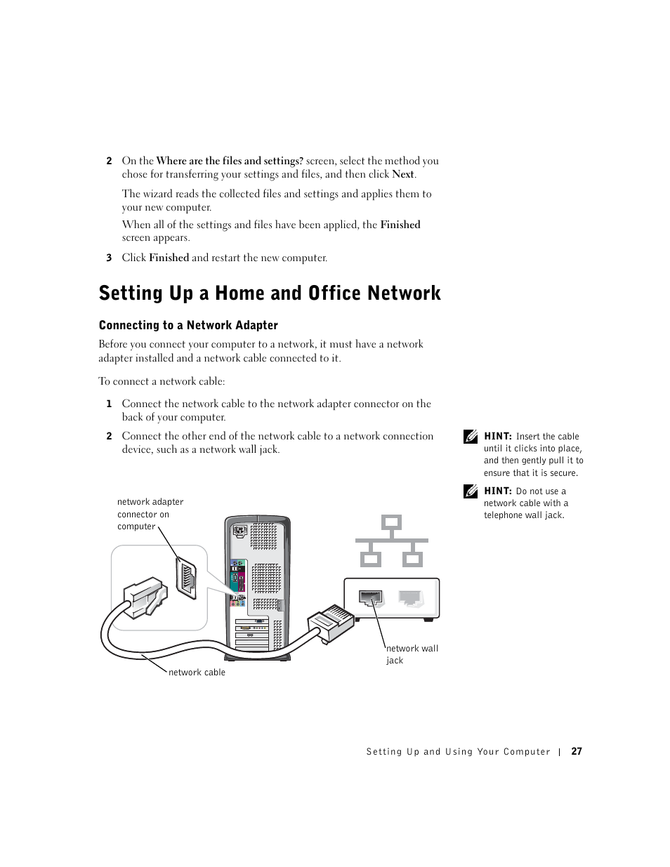 Setting up a home and office network | Dell Dimension 4550 User Manual | Page 27 / 152