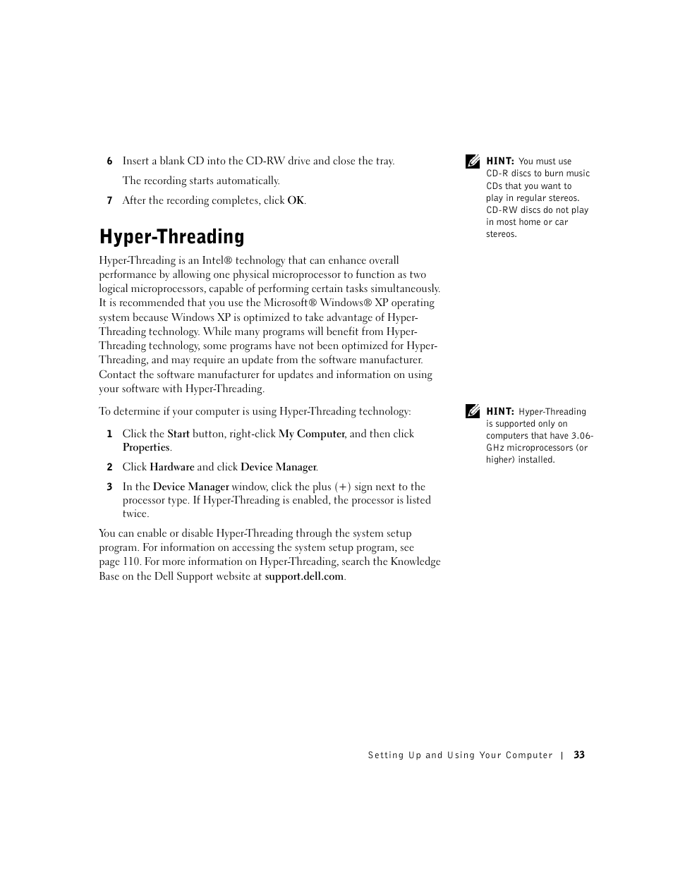 Hyper-threading | Dell Dimension 4550 User Manual | Page 33 / 152