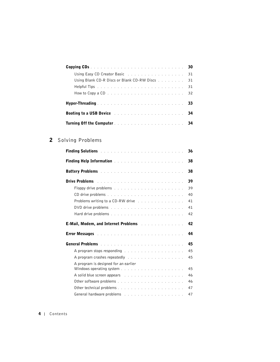 2 solving problems | Dell Dimension 4550 User Manual | Page 4 / 152