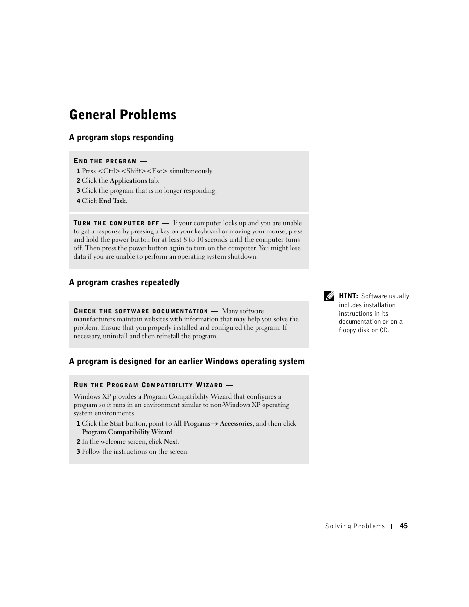 General problems | Dell Dimension 4550 User Manual | Page 45 / 152