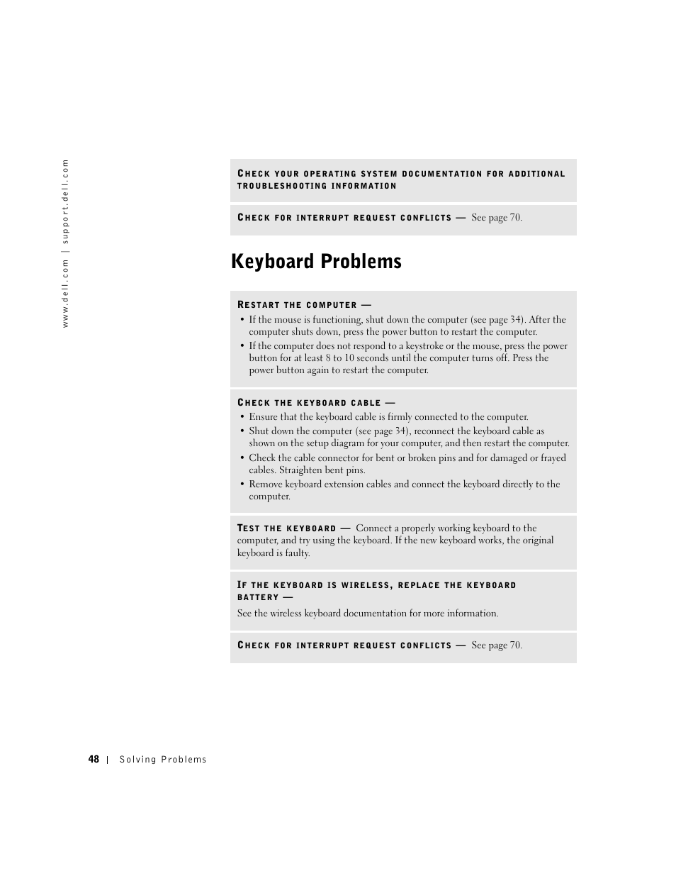 Keyboard problems | Dell Dimension 4550 User Manual | Page 48 / 152
