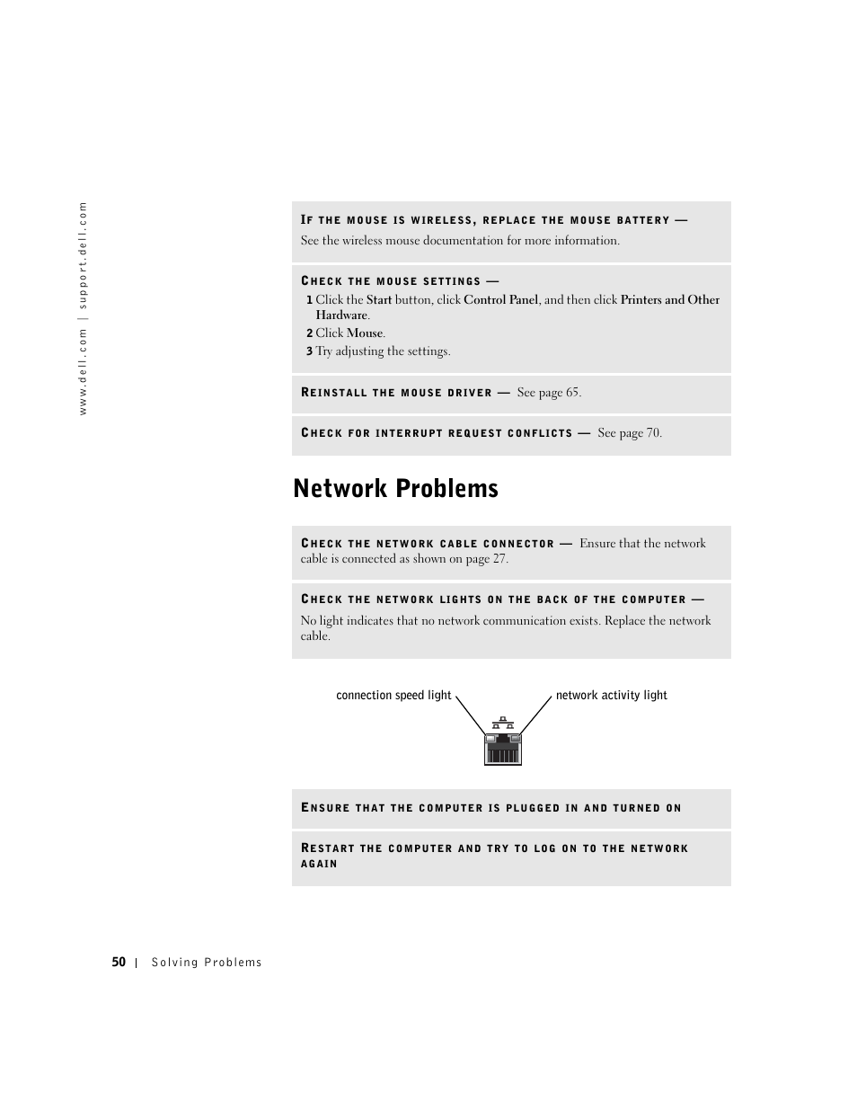 Network problems | Dell Dimension 4550 User Manual | Page 50 / 152