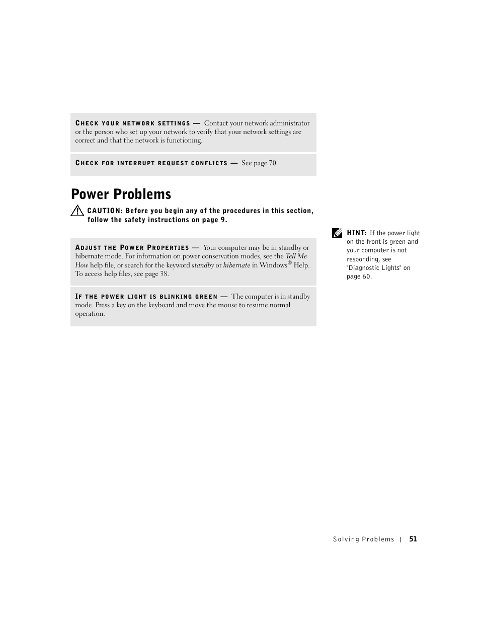 Power problems | Dell Dimension 4550 User Manual | Page 51 / 152