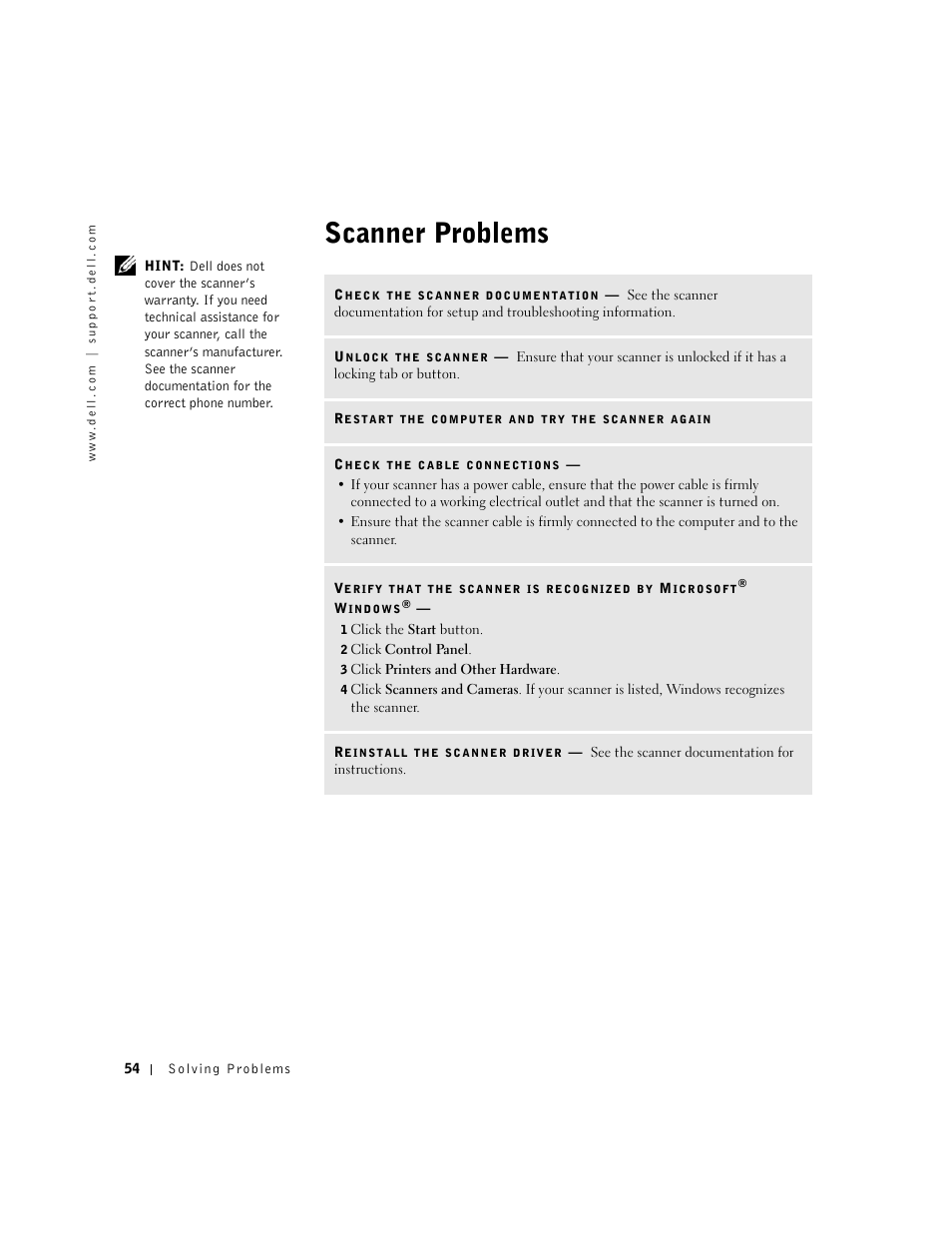 Scanner problems | Dell Dimension 4550 User Manual | Page 54 / 152