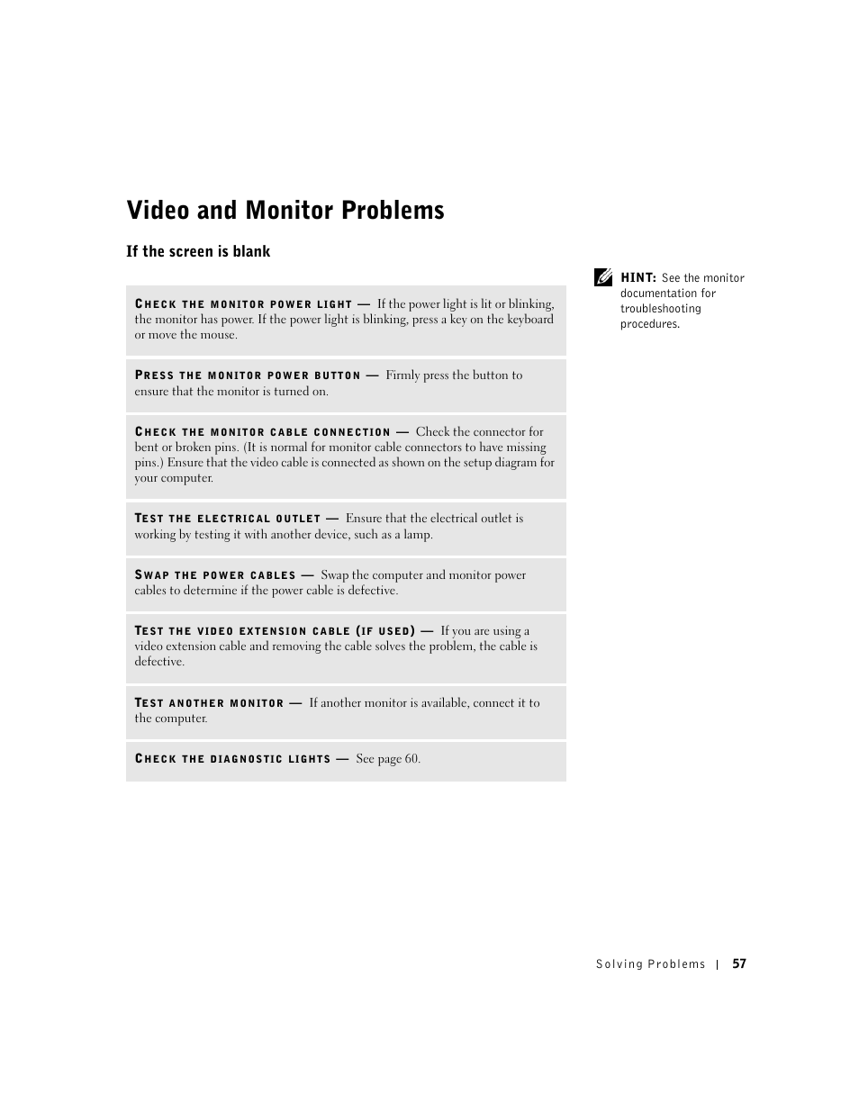 Video and monitor problems, If the screen is blank | Dell Dimension 4550 User Manual | Page 57 / 152