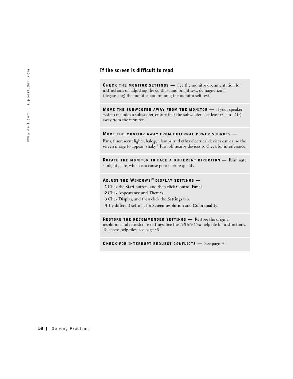 If the screen is difficult to read | Dell Dimension 4550 User Manual | Page 58 / 152