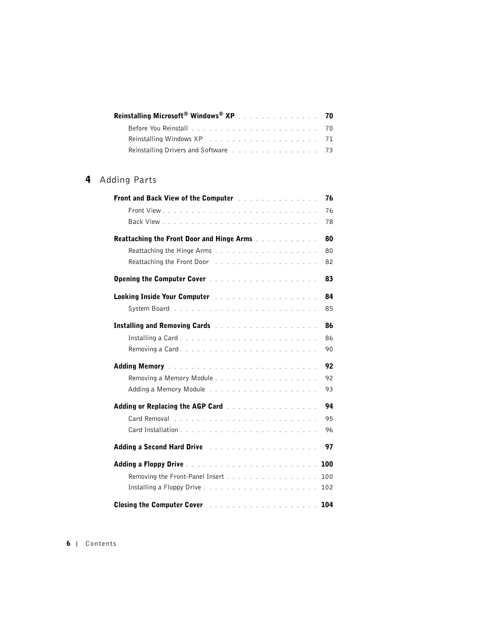 4 adding parts | Dell Dimension 4550 User Manual | Page 6 / 152