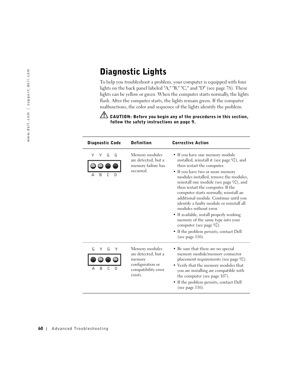 Diagnostic lights | Dell Dimension 4550 User Manual | Page 60 / 152