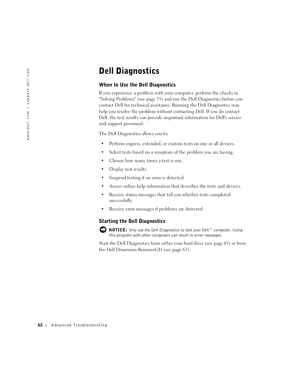 Dell diagnostics | Dell Dimension 4550 User Manual | Page 62 / 152