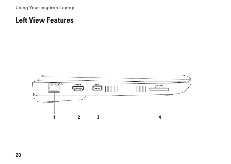 Left view features | Dell Inspiron 11z (1120, Mid 2010) User Manual | Page 22 / 86