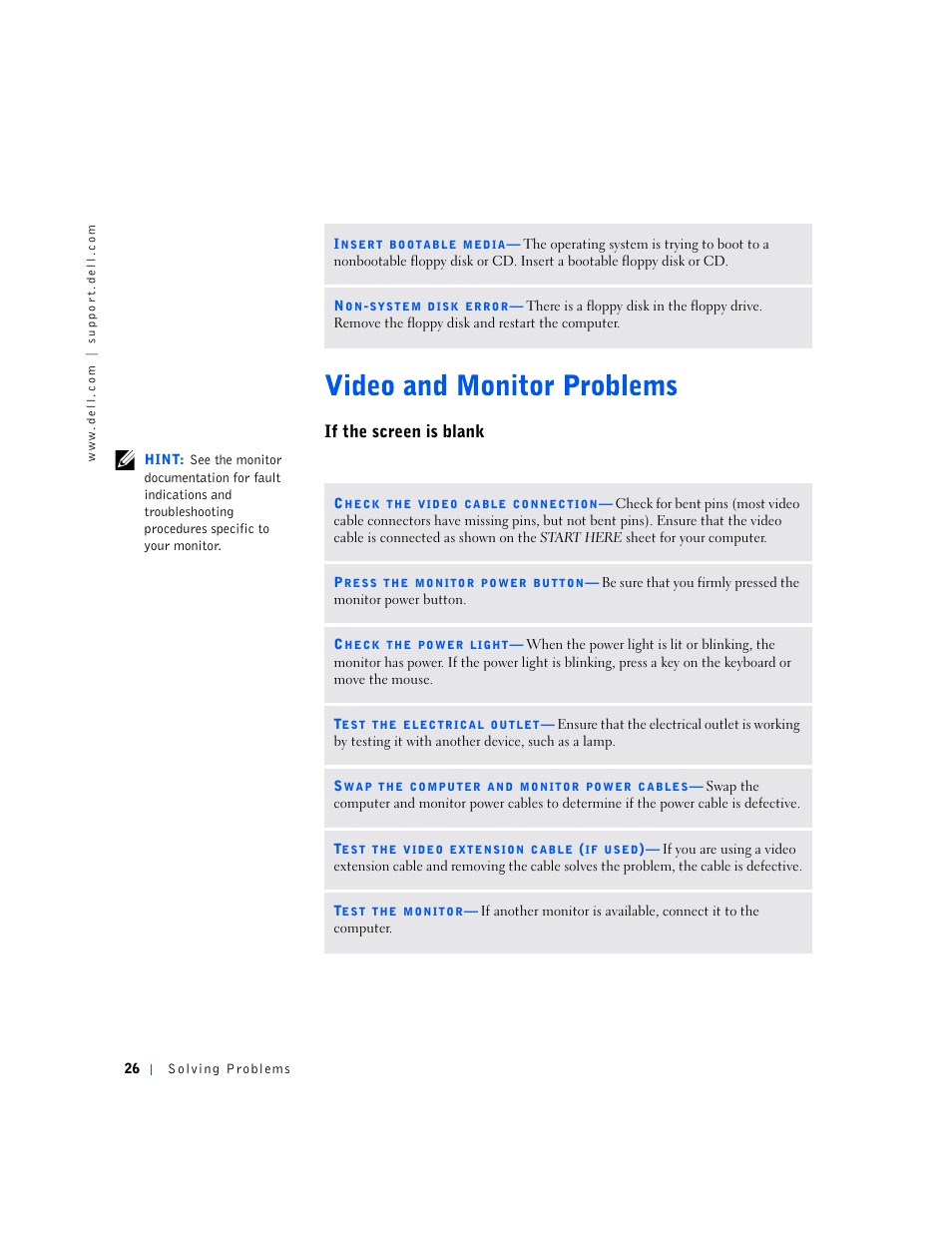 If the screen is blank | Dell Dimension 2100 User Manual | Page 26 / 138
