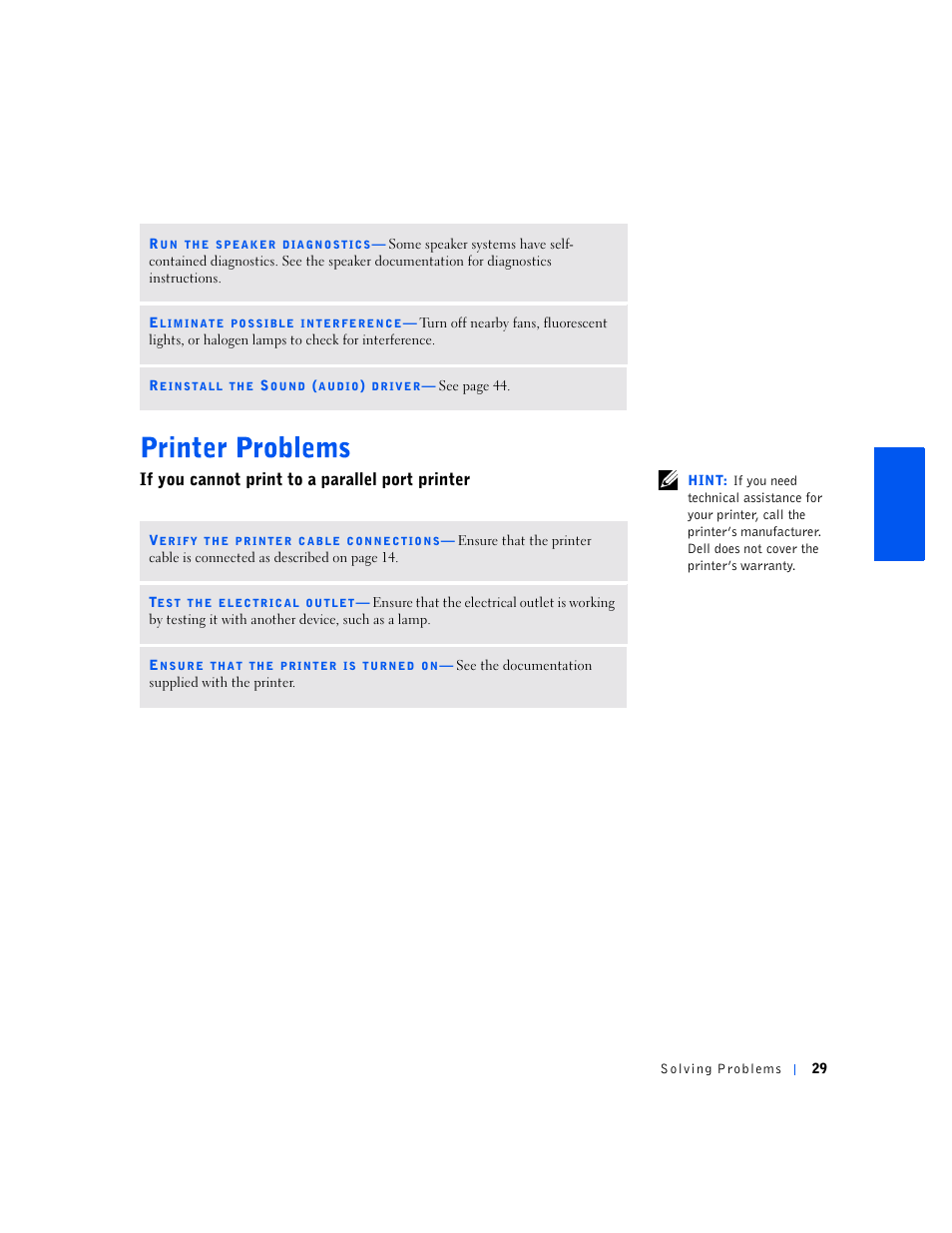 If you cannot print to a parallel port printer | Dell Dimension 2100 User Manual | Page 29 / 138