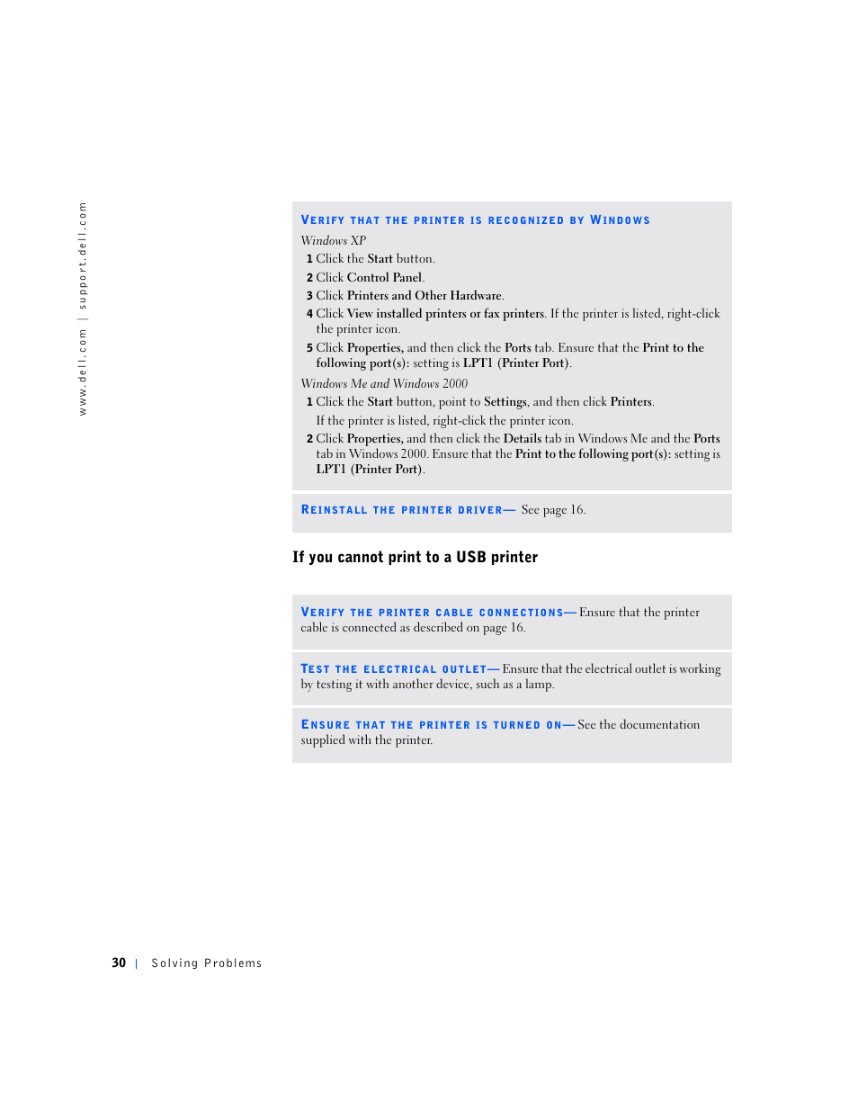 If you cannot print to a usb printer | Dell Dimension 2100 User Manual | Page 30 / 138