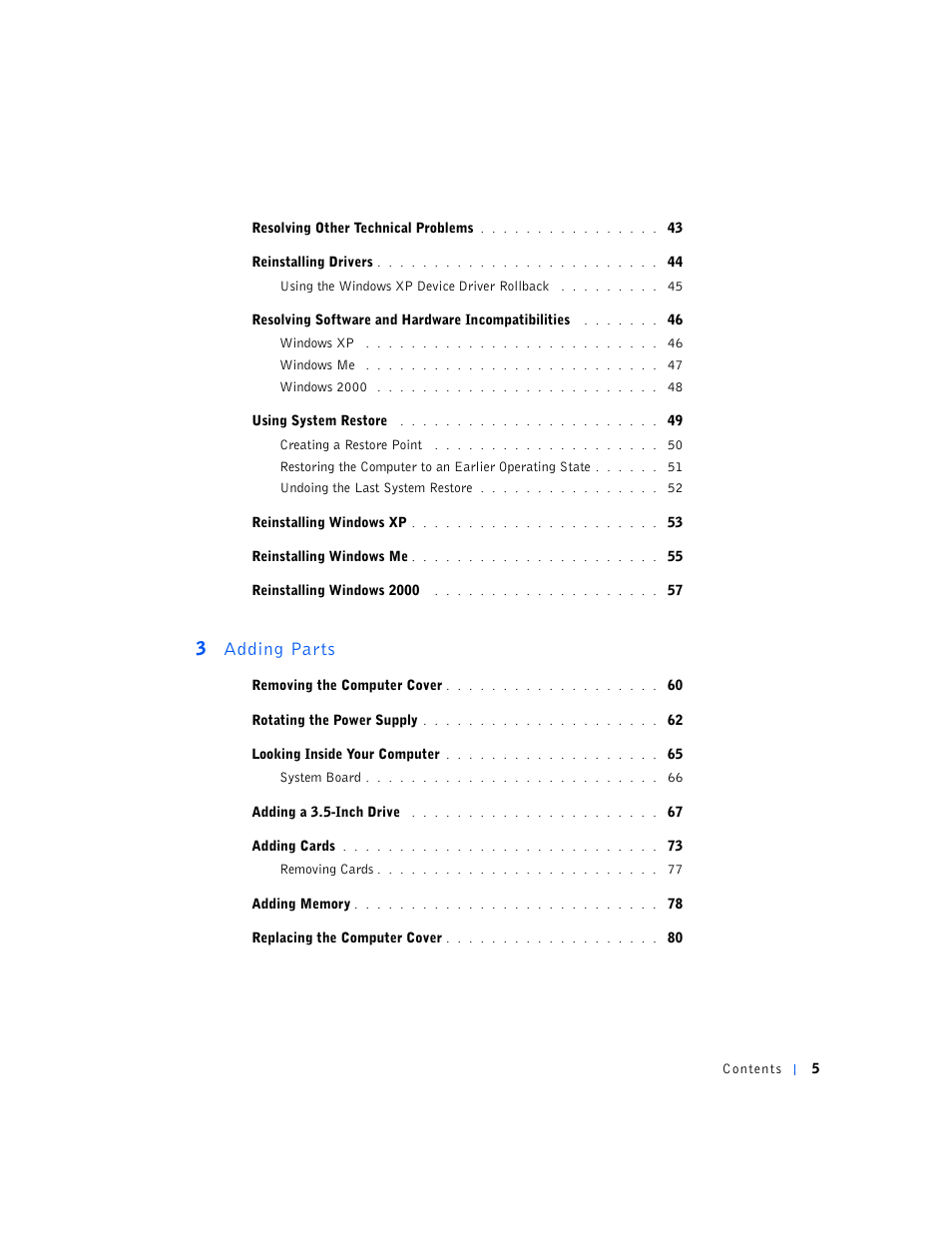 3 adding parts | Dell Dimension 2100 User Manual | Page 5 / 138