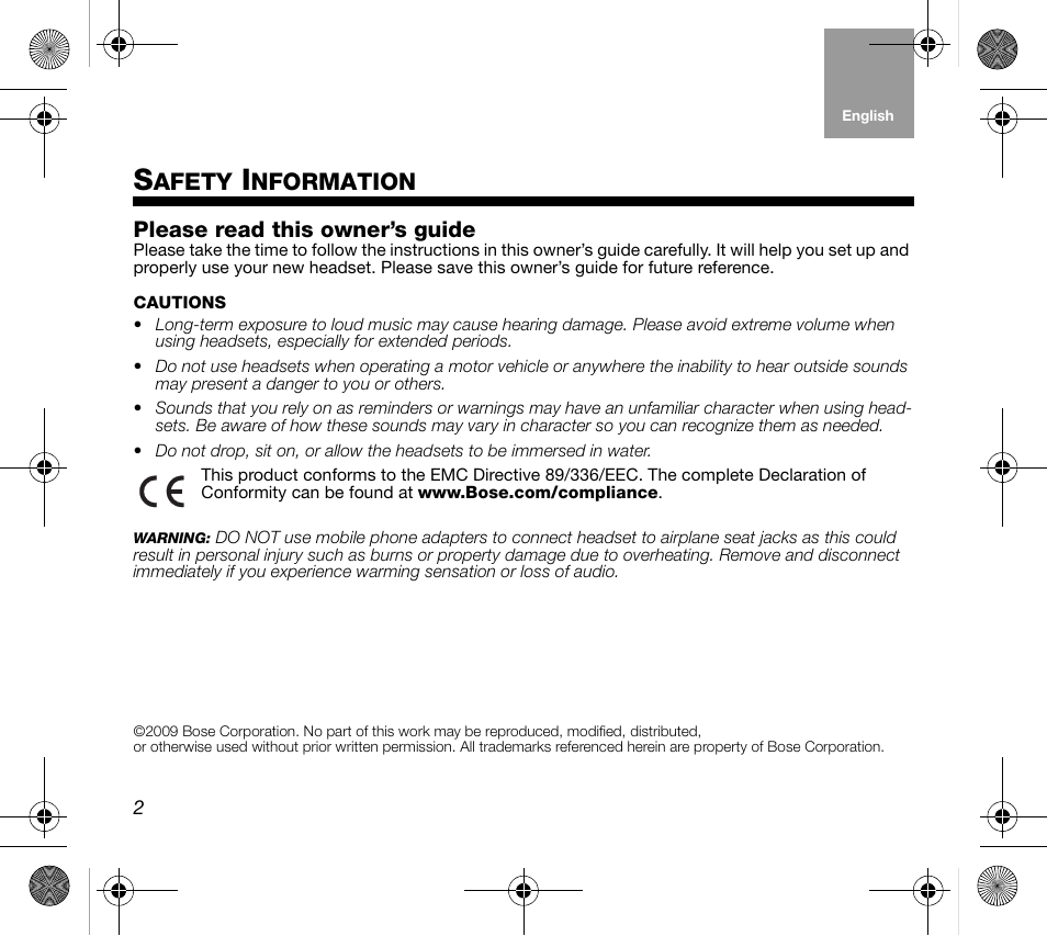 01_eng, Afety, Nformation | Please read this owner’s guide | Bose AM319137 User Manual | Page 2 / 132