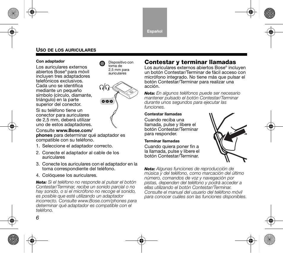 Contestar y terminar llamadas | Bose AM319137 User Manual | Page 30 / 132