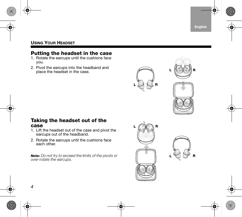 Putting the headset in the case, Taking the headset out of the case | Bose AM319137 User Manual | Page 4 / 132