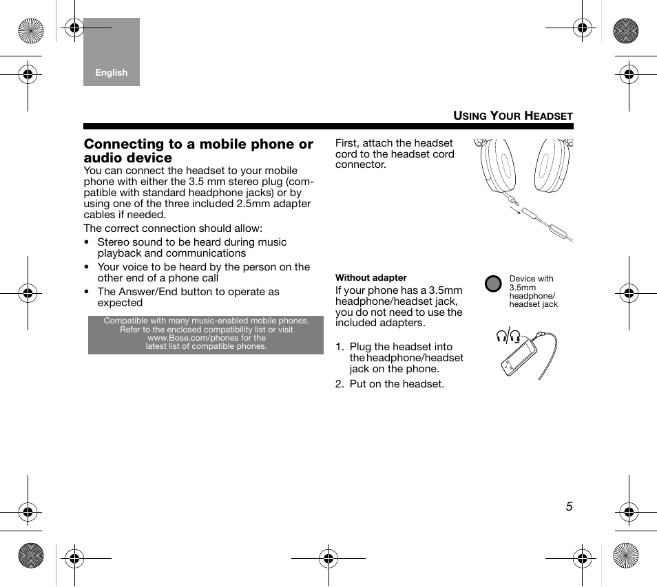 Connecting to a mobile phone or audio device | Bose AM319137 User Manual | Page 5 / 132
