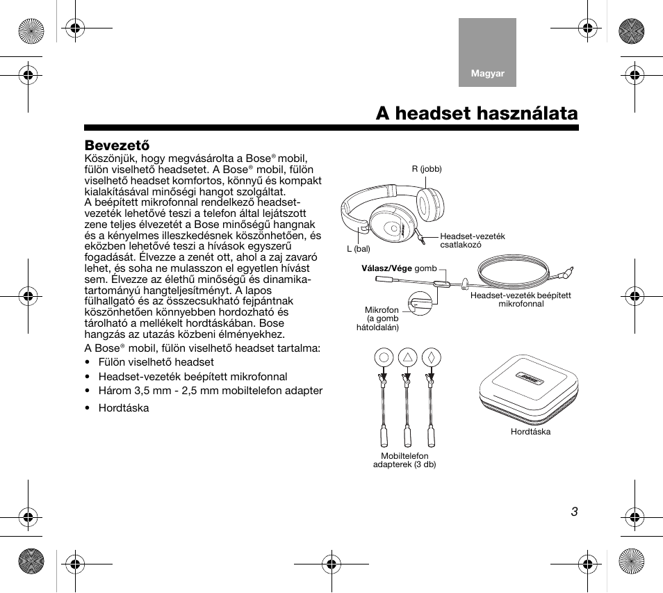 A headset használata, Bevezető | Bose AM319137 User Manual | Page 51 / 132