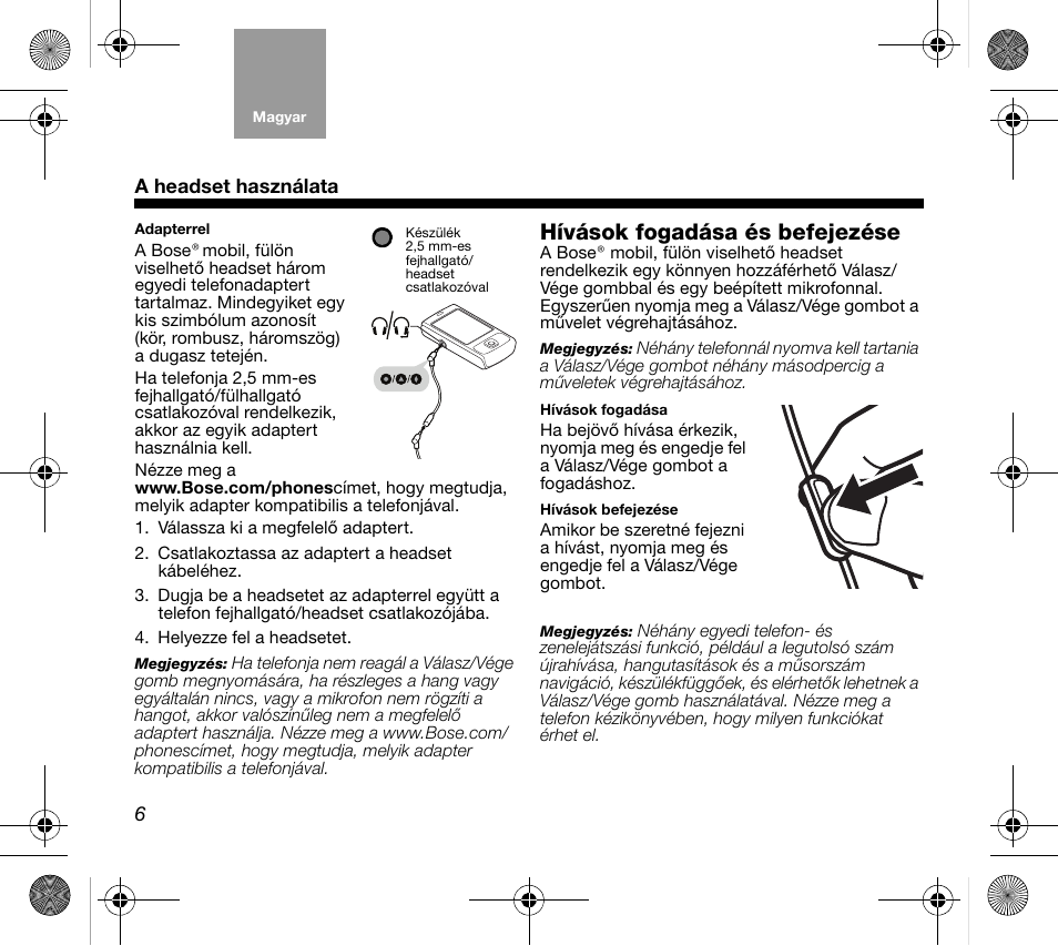 Hívások fogadása és befejezése | Bose AM319137 User Manual | Page 54 / 132