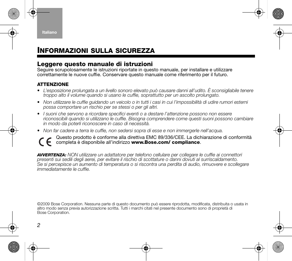 08_ita_print, Nformazioni, Sulla | Sicurezza, Leggere questo manuale di istruzioni | Bose AM319137 User Manual | Page 58 / 132