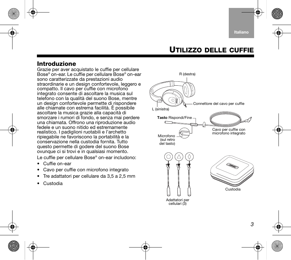 Tilizzo, Delle, Cuffie | Introduzione | Bose AM319137 User Manual | Page 59 / 132