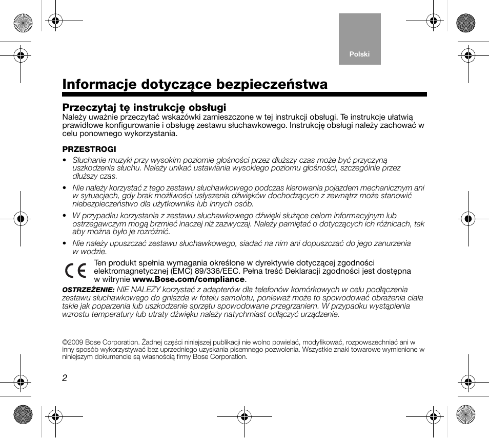 10_pol_print, Informacje dotyczące bezpieczeństwa, Przeczytaj tę instrukcję obsługi | Bose AM319137 User Manual | Page 74 / 132