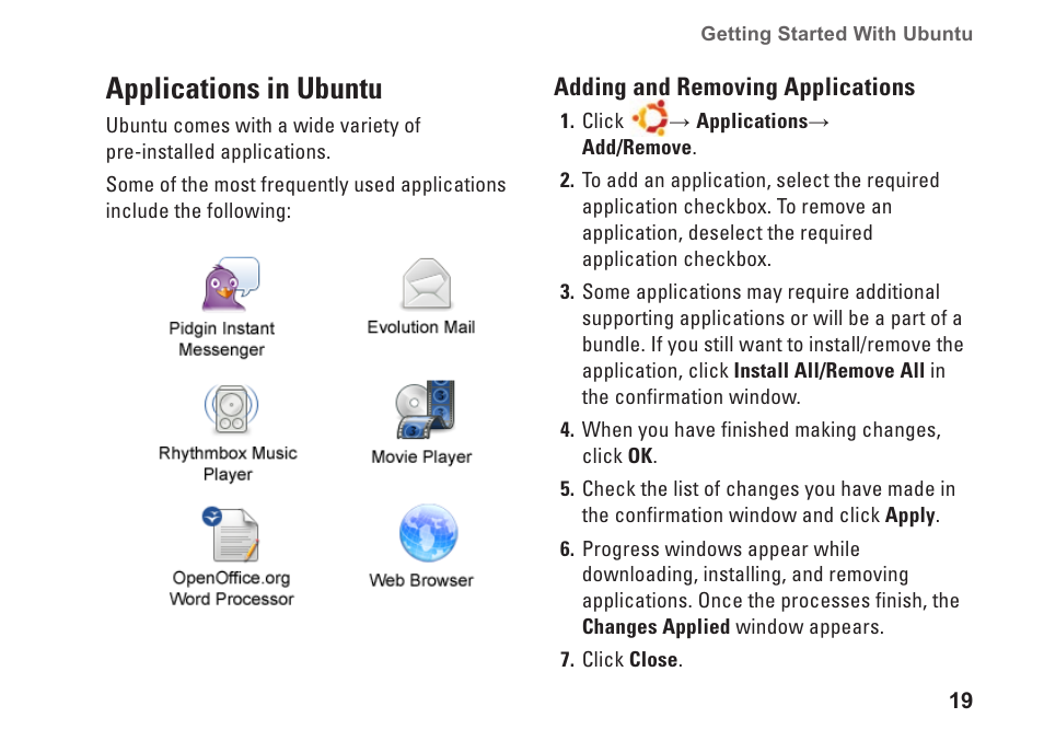 Applications in ubuntu | Dell Inspiron Mini 10 (1010, Early 2009) User Manual | Page 21 / 26