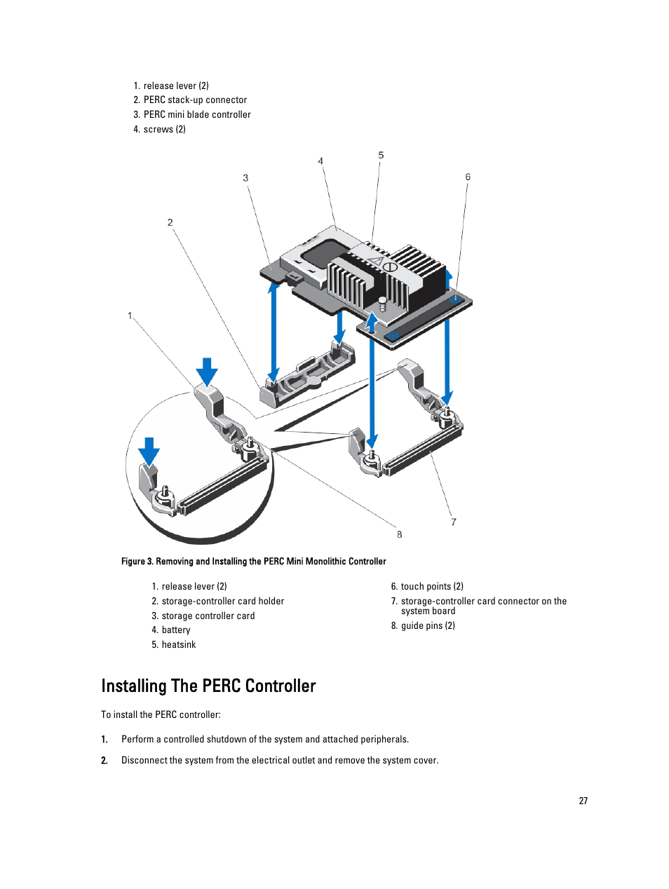 Installing the perc controller | Dell PowerEdge RAID Controller H710 User Manual | Page 27 / 87