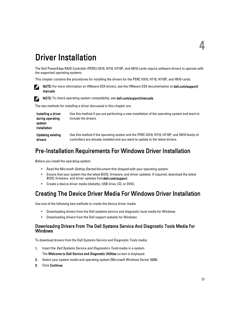 Driver installation, 4 driver installation | Dell PowerEdge RAID Controller H710 User Manual | Page 31 / 87