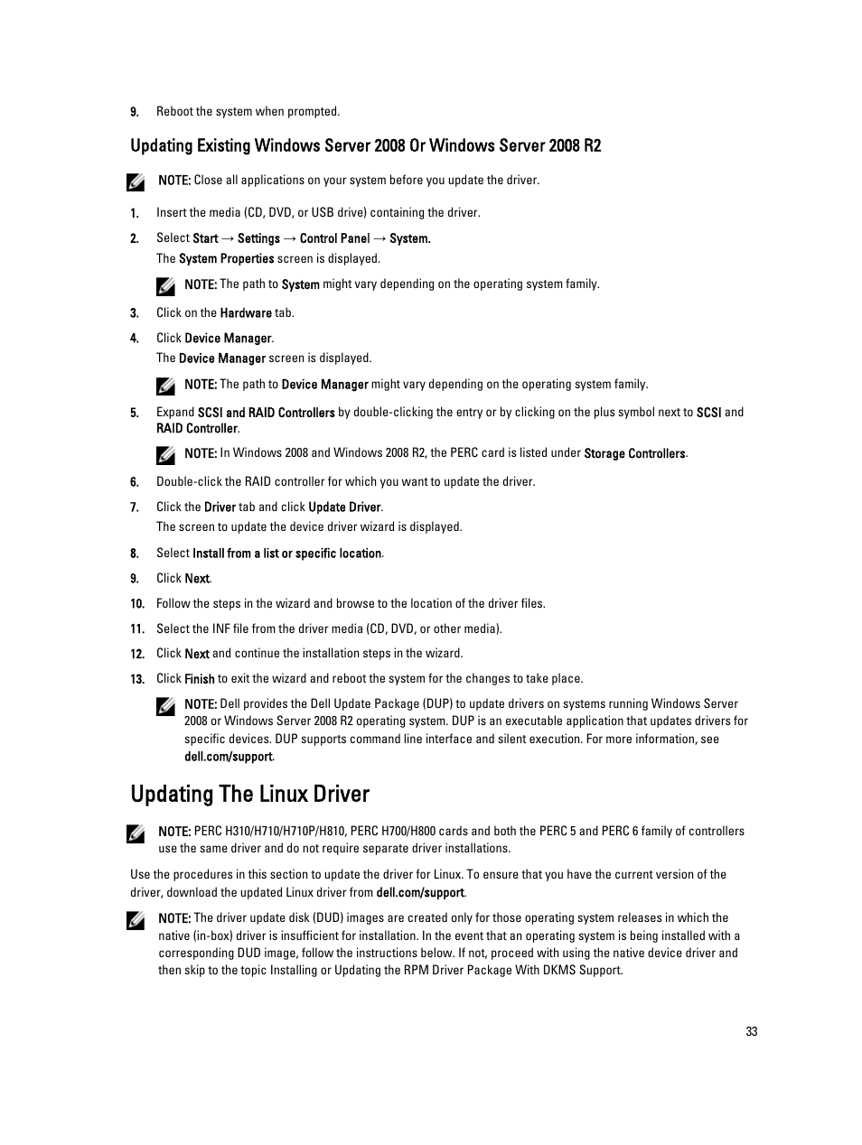 Updating the linux driver | Dell PowerEdge RAID Controller H710 User Manual | Page 33 / 87