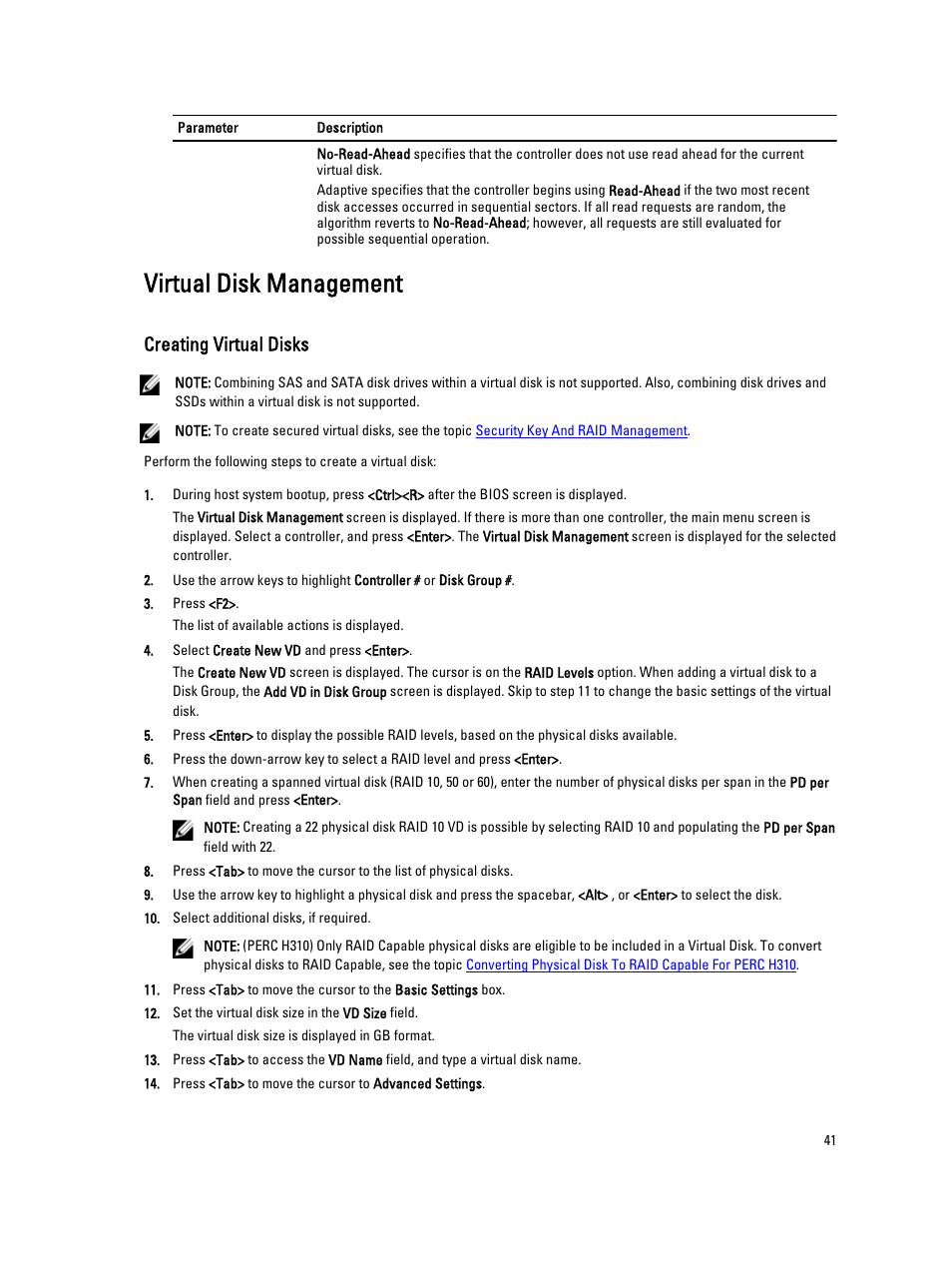 Virtual disk management, Creating virtual disks | Dell PowerEdge RAID Controller H710 User Manual | Page 41 / 87