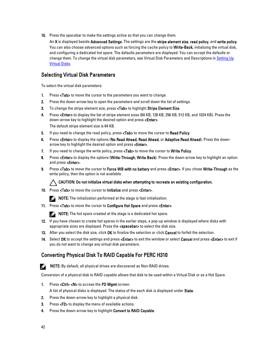 Selecting virtual disk parameters | Dell PowerEdge RAID Controller H710 User Manual | Page 42 / 87