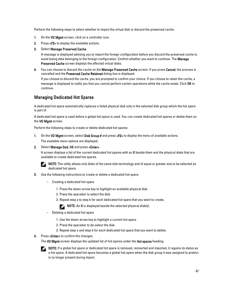 Managing dedicated hot spares | Dell PowerEdge RAID Controller H710 User Manual | Page 47 / 87