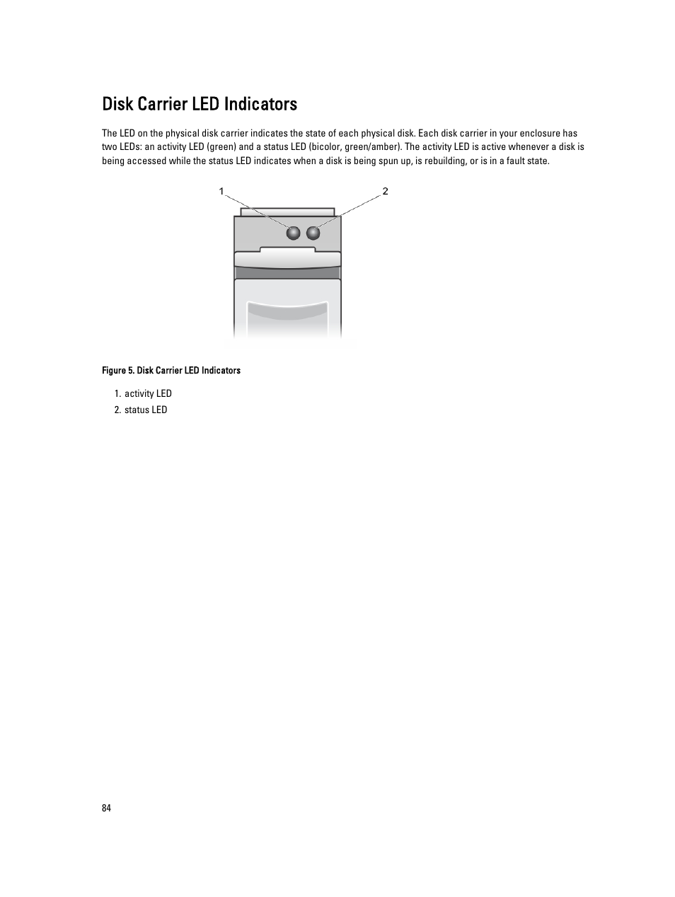 Disk carrier led indicators | Dell PowerEdge RAID Controller H710 User Manual | Page 84 / 87