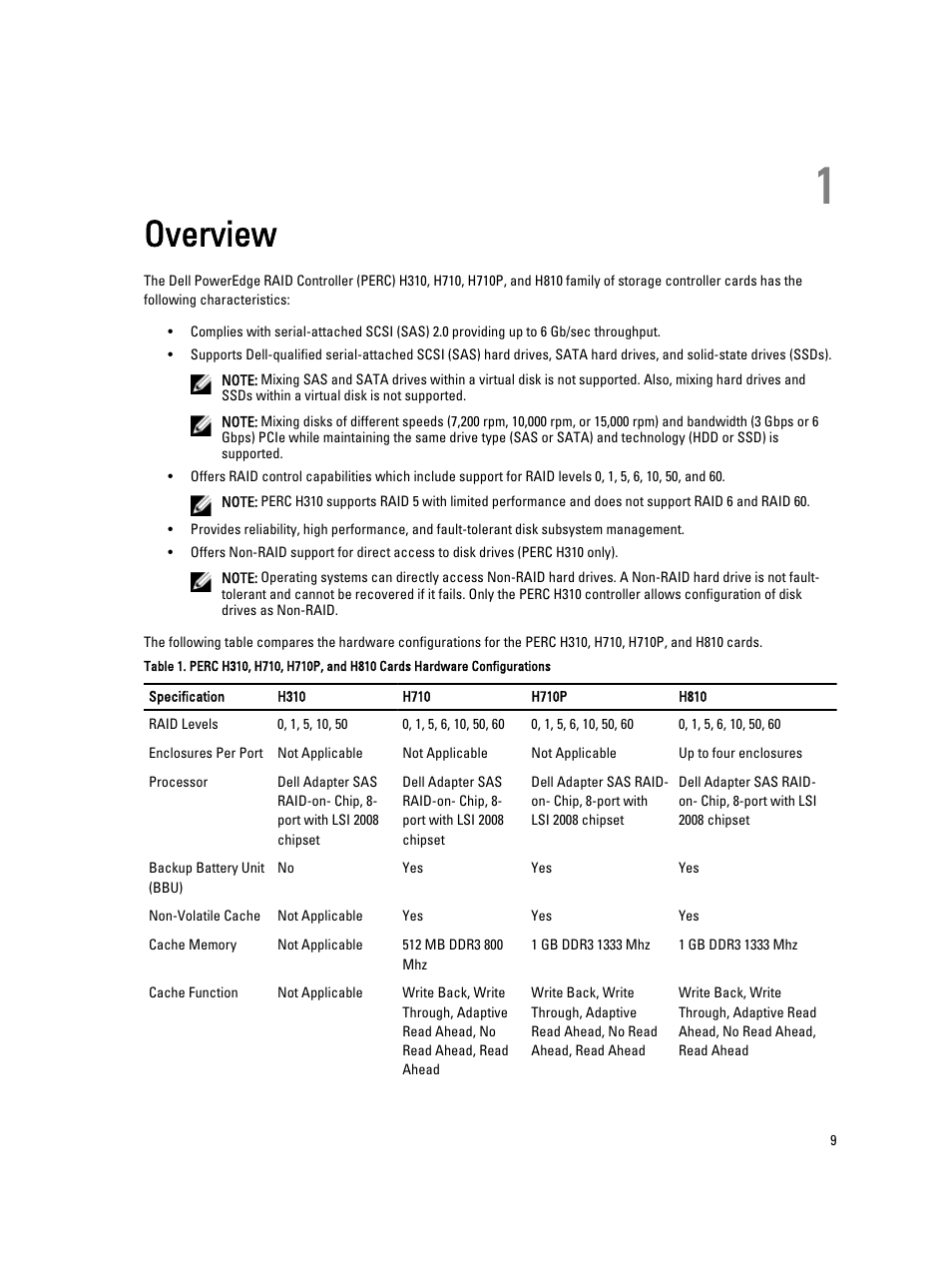 Overview, 1 overview | Dell PowerEdge RAID Controller H710 User Manual | Page 9 / 87