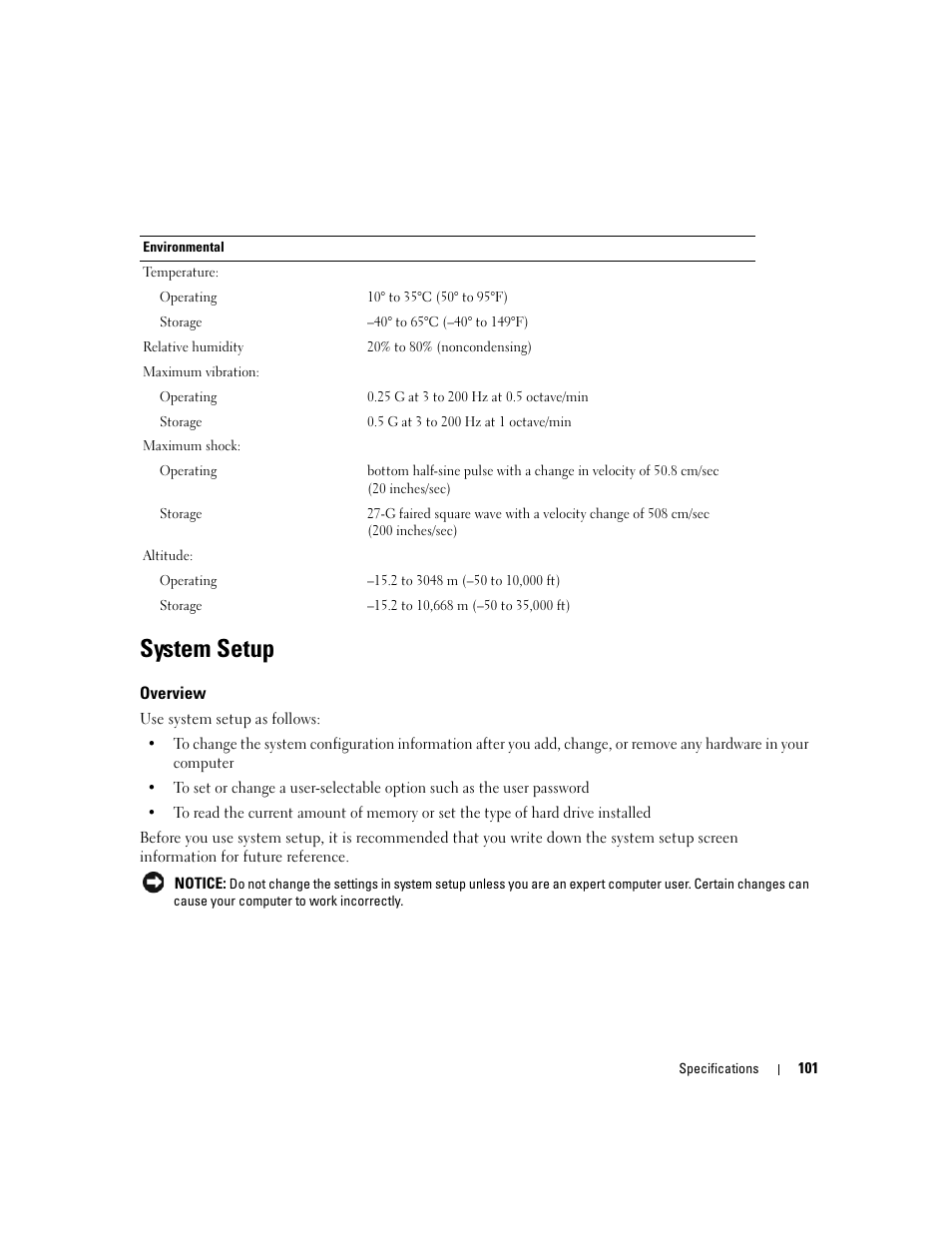 System setup, Overview | Dell XPS 210 User Manual | Page 101 / 136