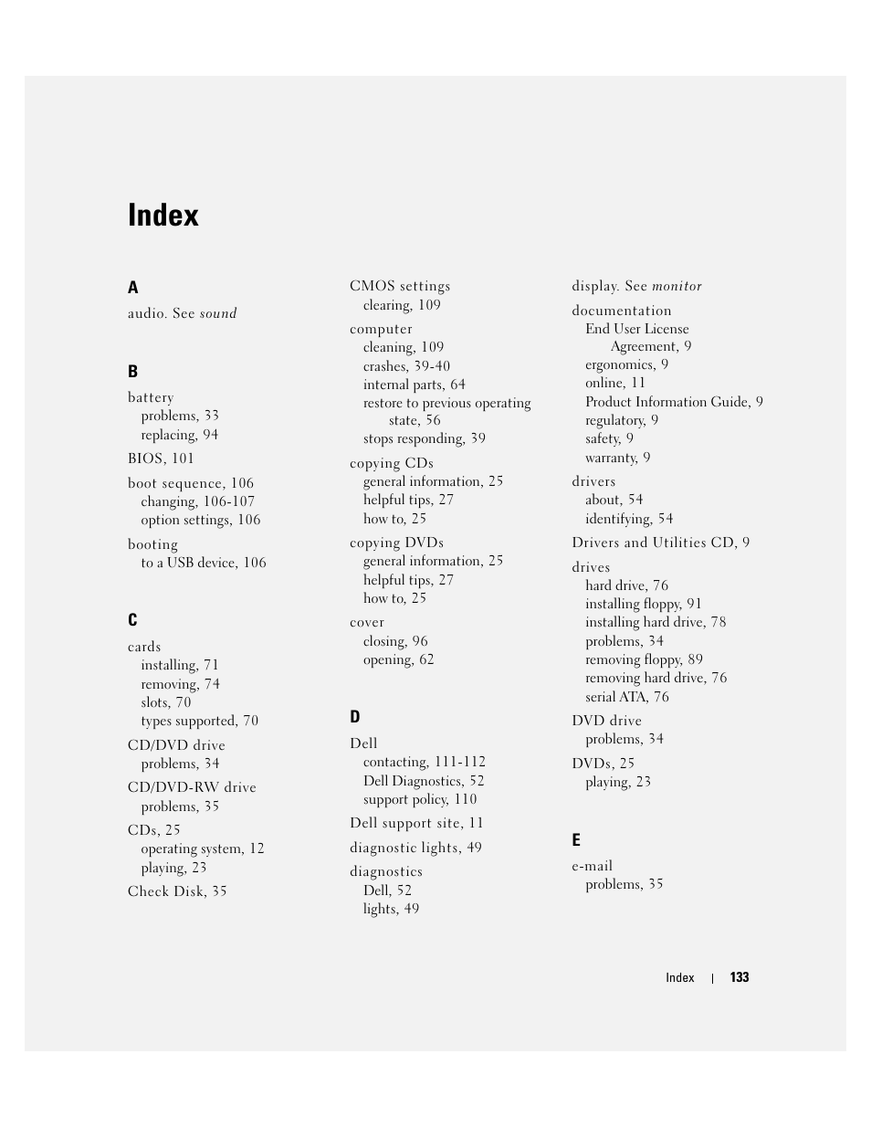 Index | Dell XPS 210 User Manual | Page 133 / 136