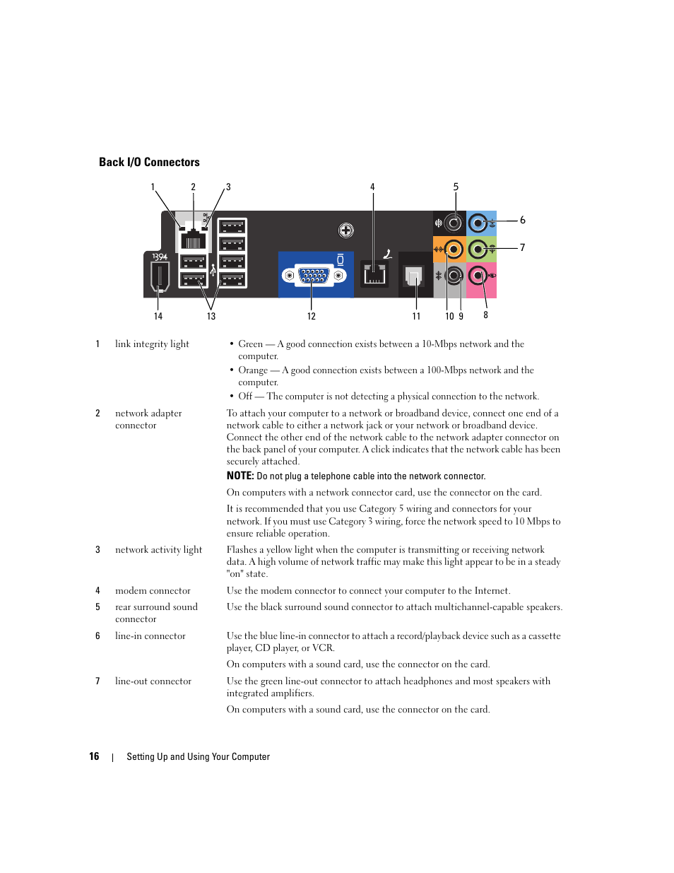Back i/o connectors | Dell XPS 210 User Manual | Page 16 / 136